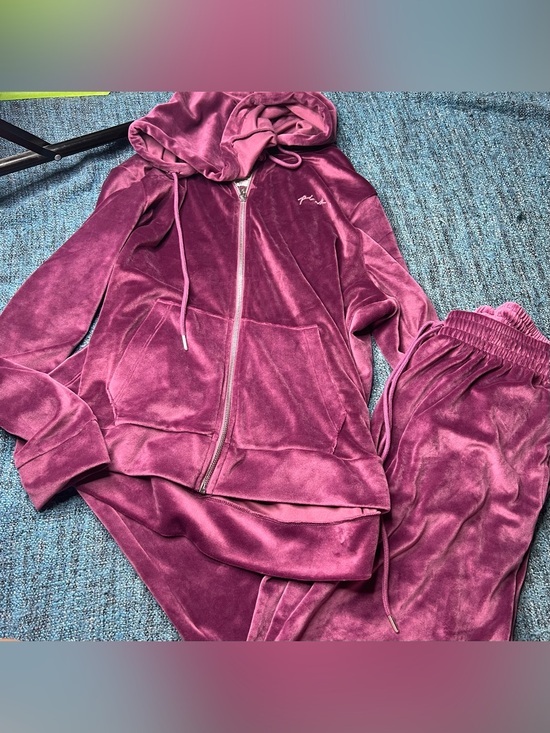 PINK Victoria's Secret Jackets & Blazers - Victoria's Secret PINK Velvet Velour Tracksuit Jacket and Pants in Purple M/L